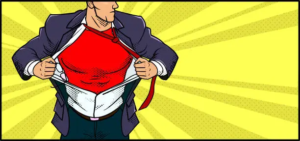 Vector illustration of Vector Retro Superhero Transformation Banner