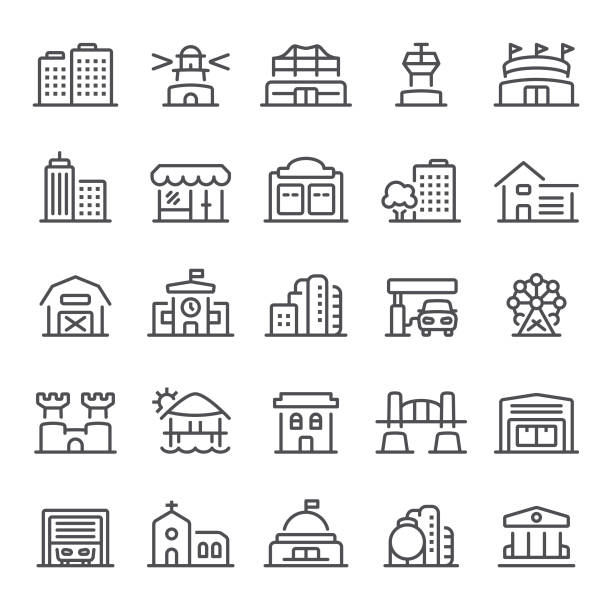 иконки здания - store city built structure building exterior stock illustrations