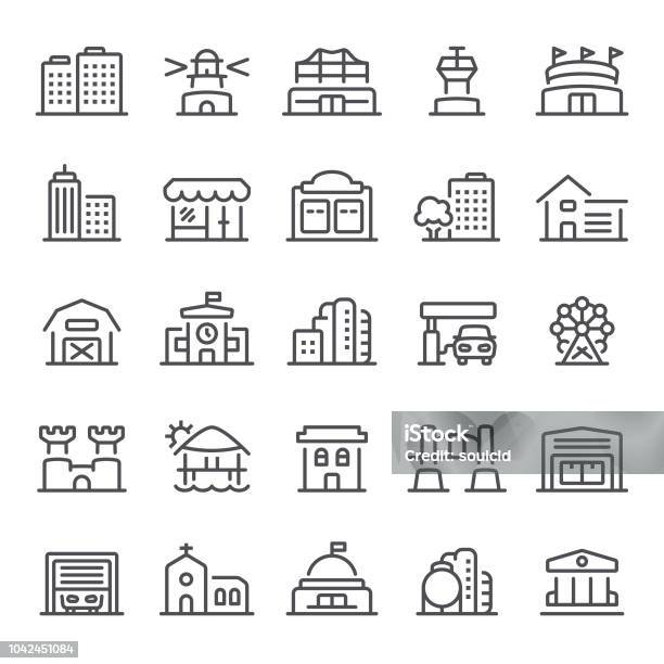 Building Icons Stock Illustration - Download Image Now - Icon Symbol, Building Exterior, Line Icon