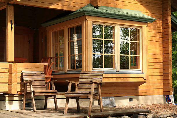 istock Wooden cabin with table and chairs on the terrace 104246079