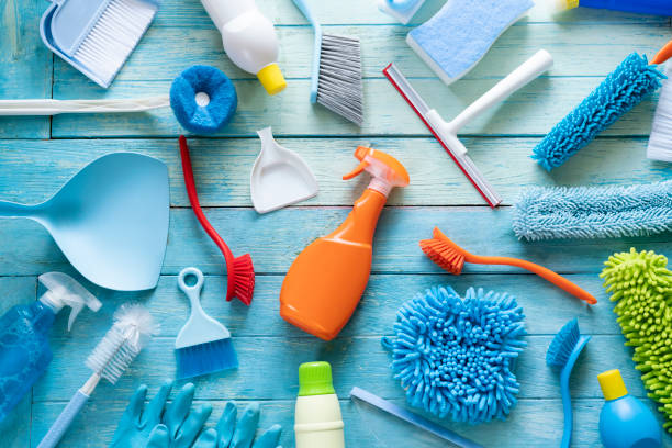 istock House cleaning product on wood table 1042461550