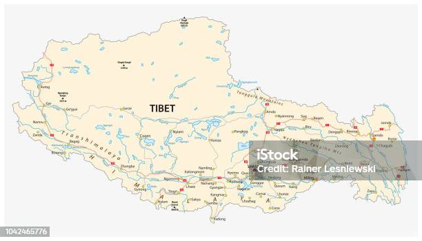 Tibet Region With Important Cities And Roads Vector Map Stock Illustration - Download Image Now