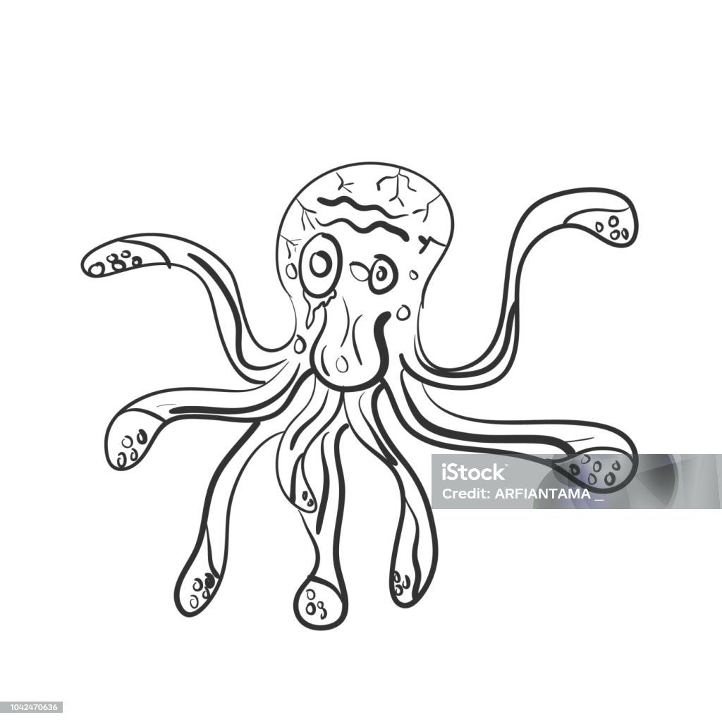 Illustration Of Cartoon Sketch Of Octopus In Hand Drawing Stock  Illustration - Download Image Now - iStock