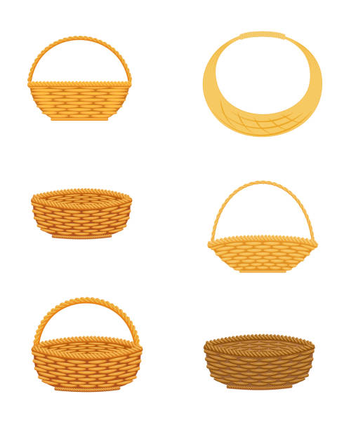 stockillustraties, clipart, cartoons en iconen met rieten mand set - mand