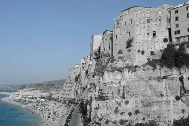 A view of the beautiful old houses of Tropea on the sea front