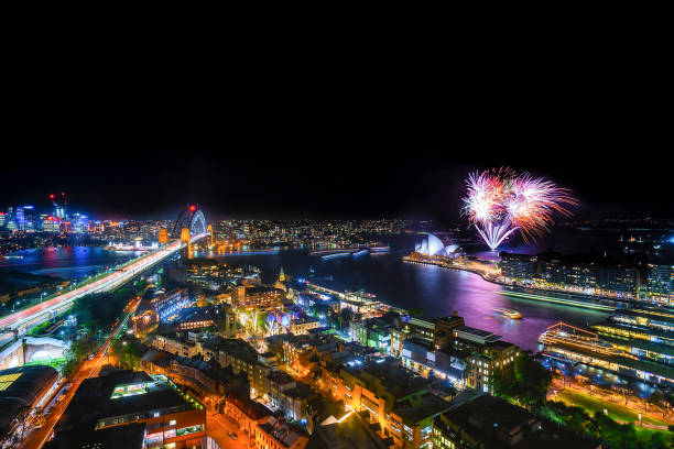 istock Fireworks show at Sydney city skyline. 1042487772