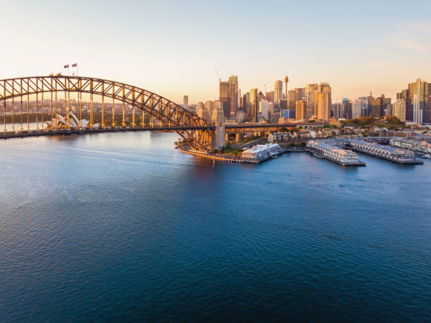 Sydney city skyline during sunrise. stock photo