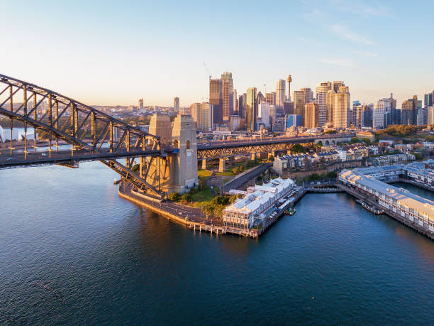 Sydney city skyline during sunrise. stock photo