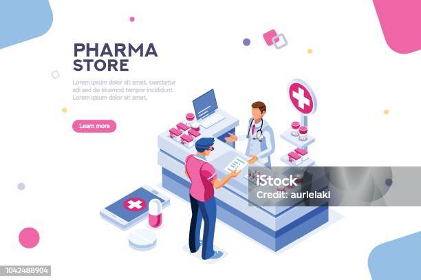 Healthy Infographic Isometric Vector Stock Illustration - Download Image Now - Pharmacy, Isometric Projection, Pharmacist