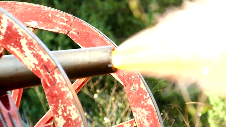 close-up -  shot of an old cannon during the Civil War in the United States (slow motion)