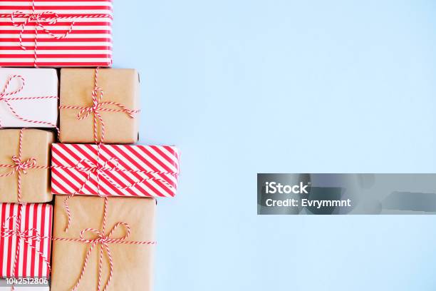 Rustic Composition With Different Presents For Winter Season Holidays Stock Photo - Download Image Now