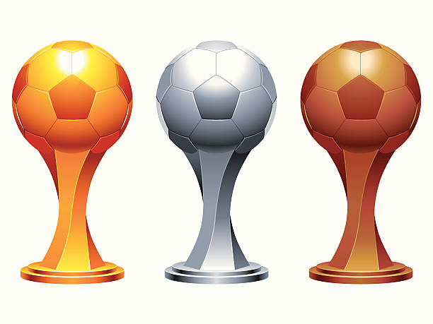 ilustraciones, imágenes clip art, dibujos animados e iconos de stock de trofeo de fútbol fútbol. - trophy gold incentive award