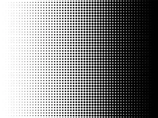 Vector illustration of Radial halftone pattern texture. Vector black and white radial dot gradient background for retro, vintage wallpaper graphic effect. Monochrome pop art dot overlay for poster illustration