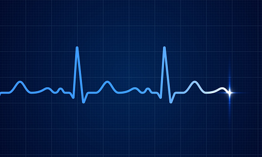 Heart beat electrocardiogram pulse on blue medical chart background. Vector blue heartbeat life line monitor. Digital ECG or EKG cardiogram healthcare wave concept