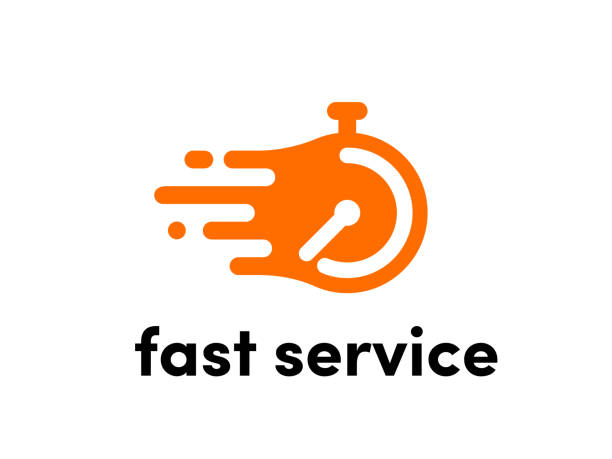 stempeluhr-logo für eine schnelle lieferung. vektor-stoppuhr-symbol für express-service - laufveranstaltungen stock-grafiken, -clipart, -cartoons und -symbole