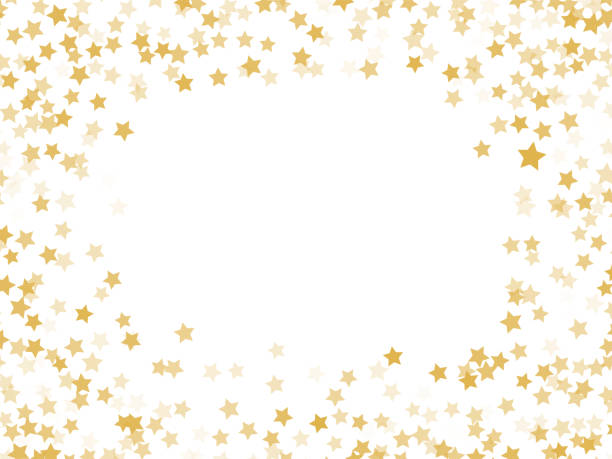 Golden stars confetti vector background Golden stars confetti glitter vector background for greeting card greeting card white decoration glitter stock illustrations