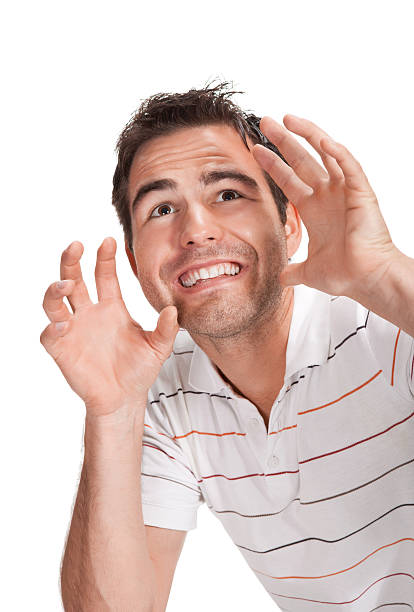 istock Portrait of young scared man. Isolated on white. 104254615