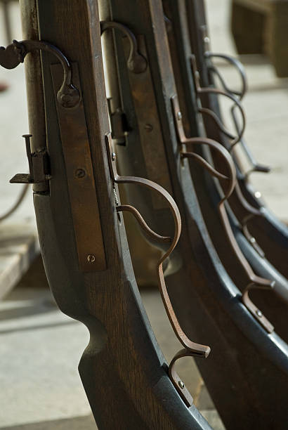 Close up of old style rifles stock photo