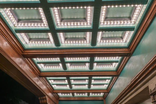istock Theater Vintage Square Pattern Lights on Wooden Ceiling 1042553028