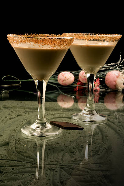 two chocolate martini with decorative fake egg bouquet stock photo