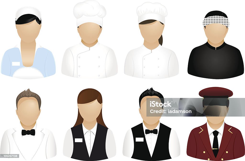 Ícones de restaurante pessoas - Vetor de Zelador royalty-free