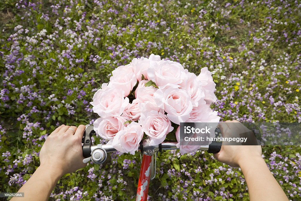 Viaggio in bicicletta con rose - Foto stock royalty-free di Ambientazione esterna