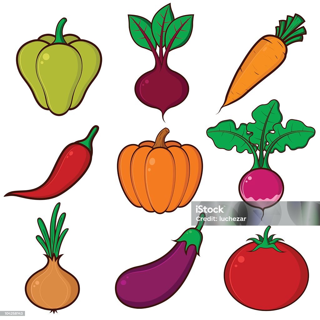 Ensemble d'icônes de légumes - clipart vectoriel de Cartoon libre de droits