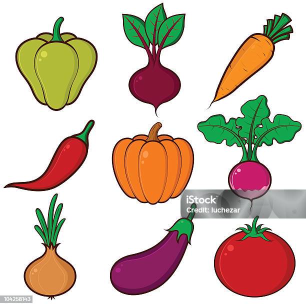 Ensemble Dicônes De Légumes Vecteurs libres de droits et plus d'images vectorielles de Cartoon - Cartoon, Jardin potager, Agriculture