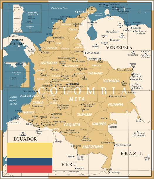 ilustrações de stock, clip art, desenhos animados e ícones de 22 - colombia - vintage golden dark 10 - colombia map
