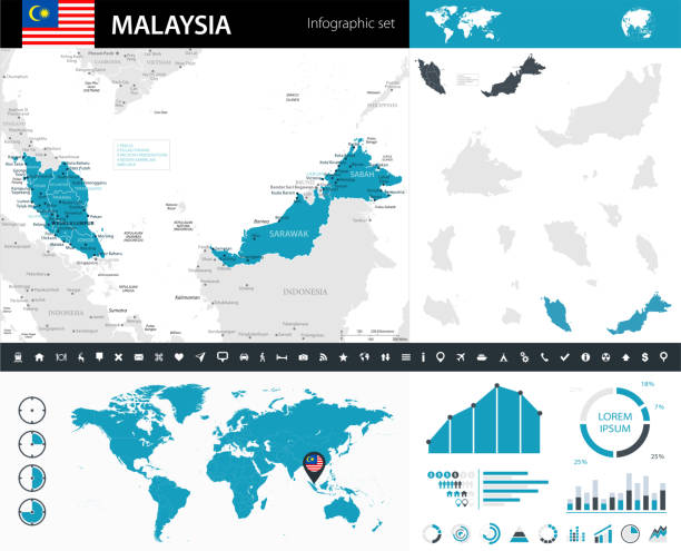 08 - malaysia - murena infografik 10 - kota kinabalu illustrations stock-grafiken, -clipart, -cartoons und -symbole