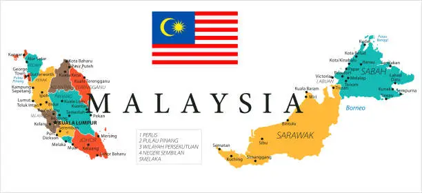 Vector illustration of Map of Malaysia - Vector