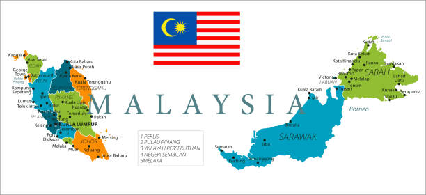 Map of Malaysia - Vector Map of Malaysia - Vector illustration sarawak flag stock illustrations