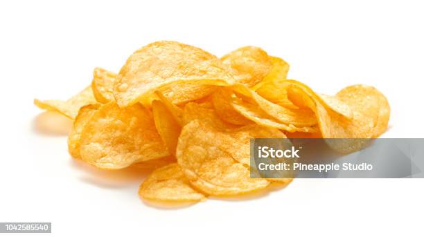 Potato Chips Isolated Stock Photo - Download Image Now - Potato Chip, Cut Out, White Background