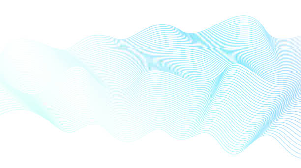 светло-сине-зеленая жидкая волновая форма. векторная линия арт-дизайна элемента. абстрактный волнистый полосатый узор на белом фоне. элега� - striped pattern curve squiggle stock illustrations