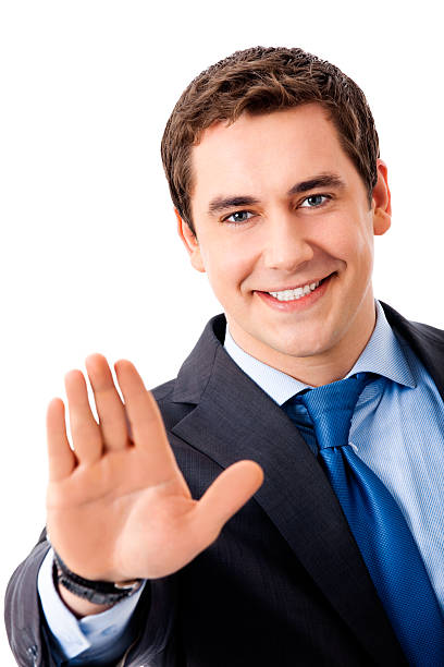 istock Happy gesturing businessman, isolated on white 104259448