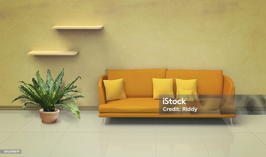 Orange sofa in the room  Apartment Stock Photo