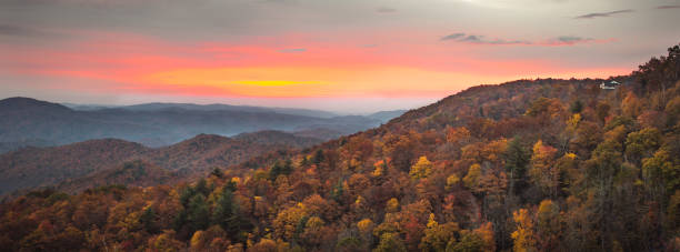 Fall sunrise in the Blue Ridge Mountains stock photo