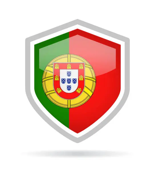 Vector illustration of Portugal - Shield Flag Vector Glossy Icon