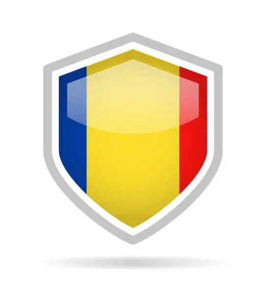 Vector illustration of Romania - Shield Flag Vector Glossy Icon