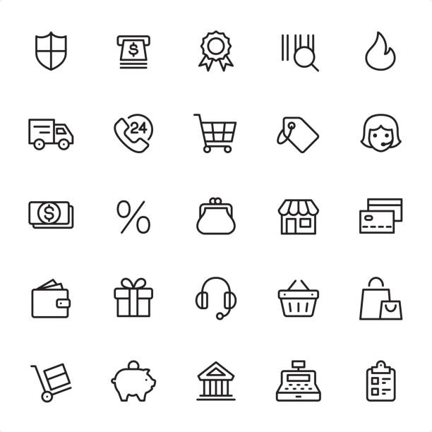 einkaufen & einzelhandel - icon-set zu skizzieren - purse stock-grafiken, -clipart, -cartoons und -symbole
