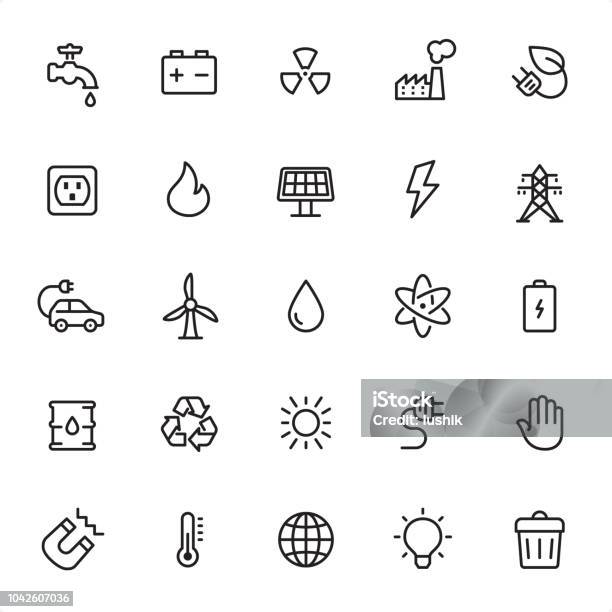 Energy Outline Icon Set Stock Illustration - Download Image Now - Icon Symbol, Electric Car, Water