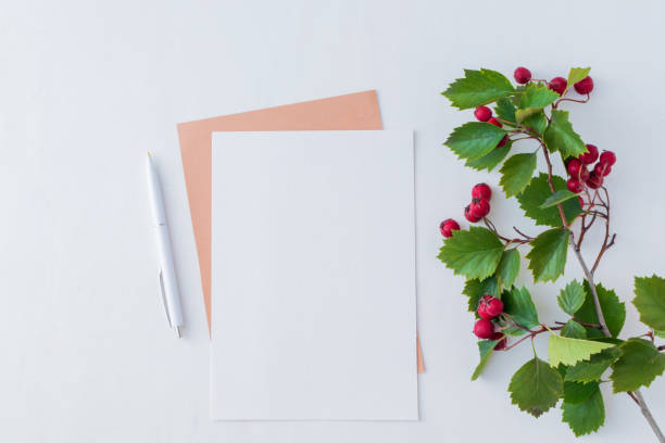 istock Mockup blank paper card and branch with red berries 1042610770