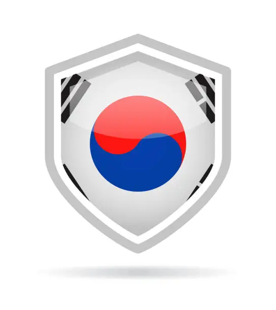 Vector illustration of South Korea - Shield Flag Vector Glossy Icon