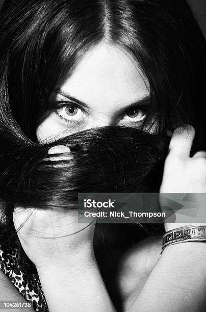 Bw Portrait Of Attractive Girl Wrap Hair Around Your Head Stock Photo - Download Image Now