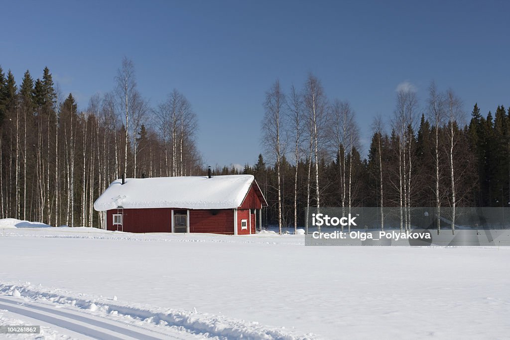 Mały drewniany Dom w zimie. - Zbiór zdjęć royalty-free (Bez ludzi)