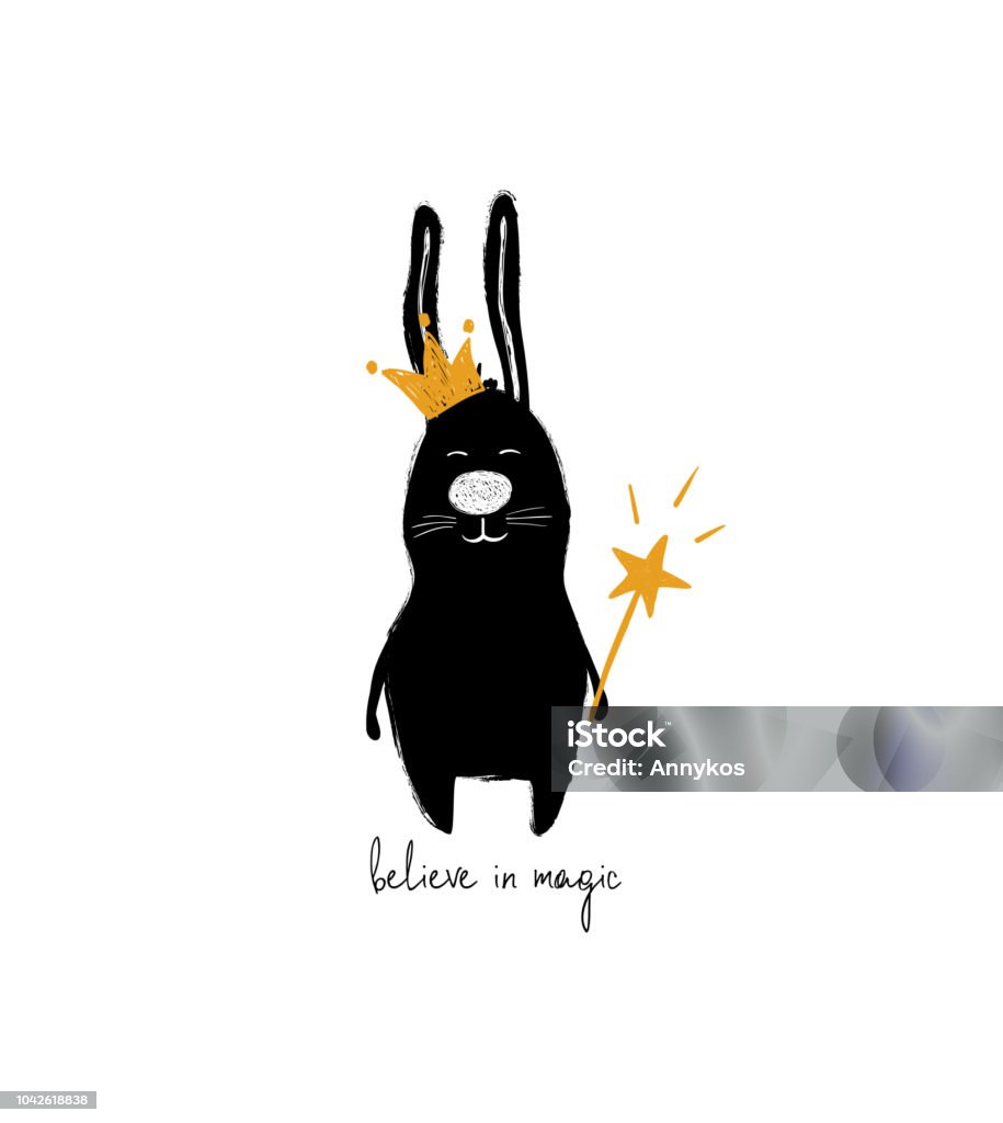 Crown Rabbit Magic Rabbit In Crown Holding Magic Wand Stock Illustration - Download Image ...