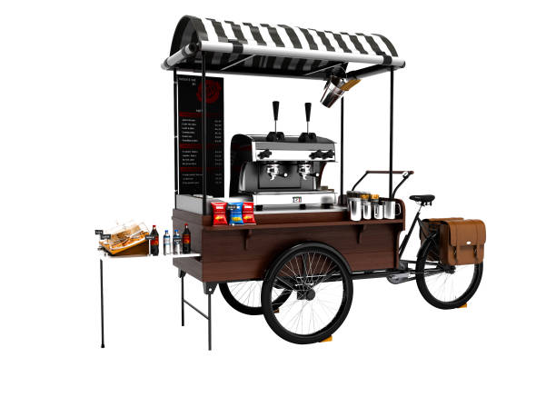 istock Concept bike, coffee shop on wheels 3d render on white background no shadow 1042621840