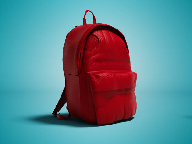 istock Modern red leather backpack in school for children and teens left view 3D render on white background no shadow 1042621862