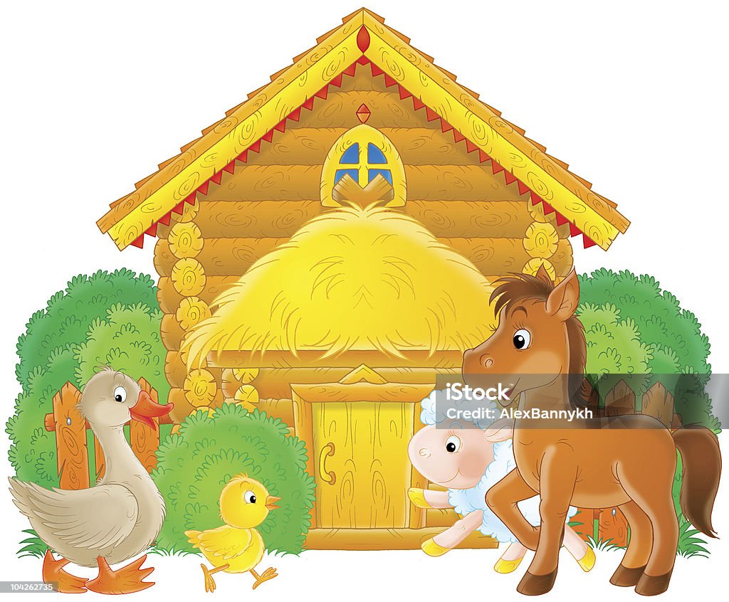 Zwierząt gospodarskich w farmyard - Zbiór ilustracji royalty-free (Bez ludzi)