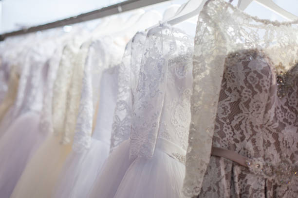 istock Beautiful wedding dresses with lace. 1042628604